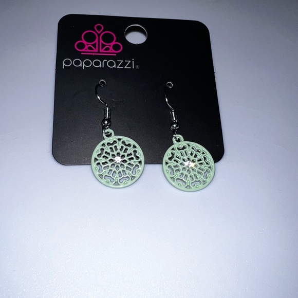 Green Dotted Dangling Earrings - Picture 2 of 2
